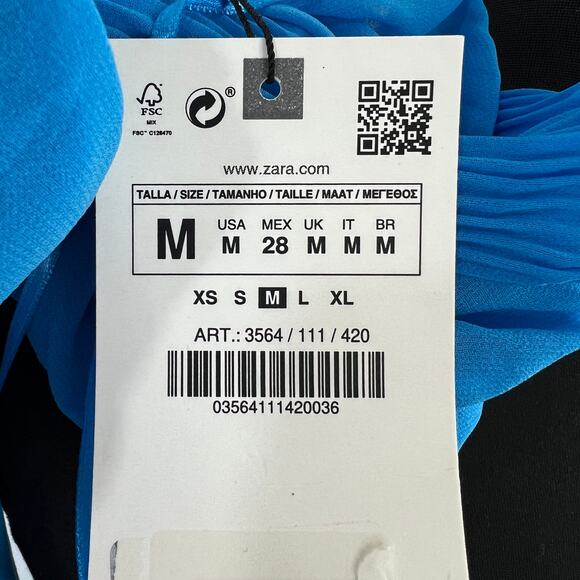 ZARA Camisole Halter Pleated Slip Dress Blue Cutout Sleeveless Midi Dress M NEW - Picture 9 of 12